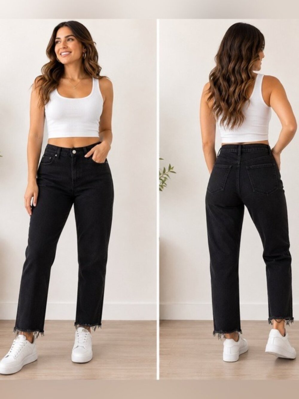 ZARA Black High Rise Straight Leg Jeans Raw Frayed Hem Women’s Size 8